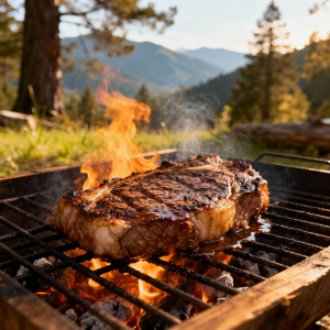 焚火でステーキ[AI]