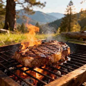 焚火でステーキ[AI]