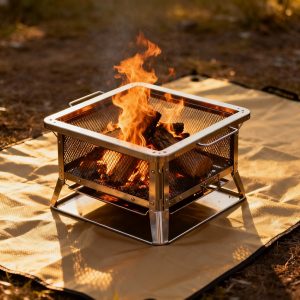 焚火台と防火シート[AI]