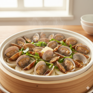 アサリと菜の花の新玉ねぎ蒸し