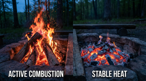 対流熱（炎）と放射熱（熾火）の違い