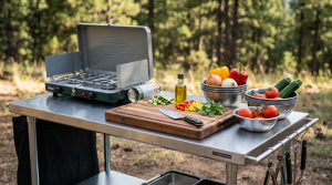 システム化されたキャンプキッチンレイアウト