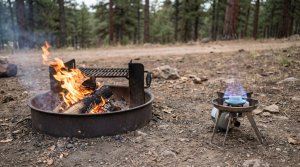放射熱（焚き火）と対流熱（バーナー）の比較