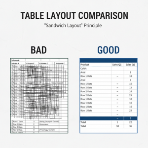 罫線だらけの悪い例とすっきりした良い例の比較