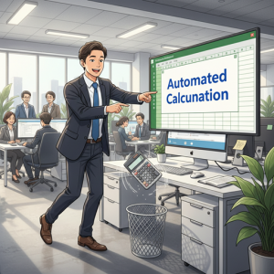 電卓をゴミ箱に捨ててExcelでスマートに計算する経理担当者