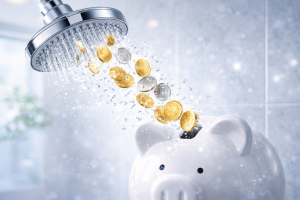 節約されるコインと水流 節約されるコインと水流