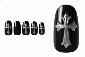 30選!3D・ぷっくりアートのネイルチップ特集|お花や水滴で指先に立体感を 2 07-12_ゴシック・クロス・リリーフ (Gothic Cross Relief)