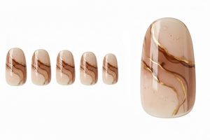 インク・水彩ネイル30選!じゅわっと滲む繊細なニュアンスデザインカタログ 1 08-01_カフェラテ・インクリング (Cafe Latte Ink Rings)