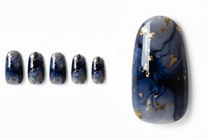 インク・水彩ネイル30選!じゅわっと滲む繊細なニュアンスデザインカタログ 3 08-03_ミッドナイト・インク・マーブル (Midnight Ink Marble)