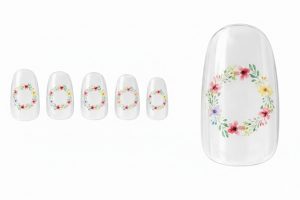 インク・水彩ネイル30選!じゅわっと滲む繊細なニュアンスデザインカタログ 8 08-08_水彩フラワー・リース (Watercolor Flower Wreath)