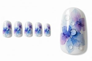 インク・水彩ネイル30選!じゅわっと滲む繊細なニュアンスデザインカタログ 2 08-12_アジサイ・ドロップ (Hydrangea Dew Ink)