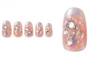 オーロラ・氷ネイル30選!うるうるネイルの透明感デザインカタログ 4 09-24_ピーチ・オーロラ・フレンチ (Peach Aurora French)