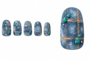 ツイード・チェック柄30選!秋冬を彩る温もりネイルチップデザインカタログ 6 10-26_ウォッシュド・デニム・チェック (Washed Denim Check)