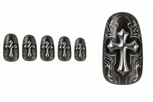 Y2K・サイバーネイル30選!平成レトロと近未来が融合するネイルチップカタログ 6 12-16_サイバー・クロス・シルバー (Cyber Cross Silver)