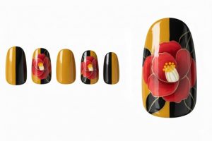 成人式・和柄30選!振袖を最高に輝かせる豪華ネイルチップ完全カタログ 1 14-11_椿・レトロモダン (Retro Camellia Modern)