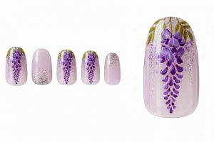 成人式・和柄30選!振袖を最高に輝かせる豪華ネイルチップ完全カタログ 6 14-16_藤の花・ロング・スリット (Wisteria Long Slit)