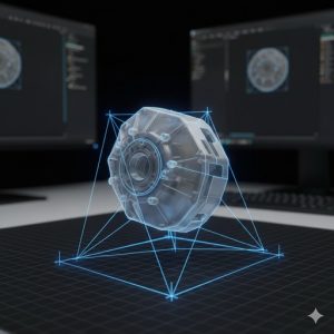 3D空間の作業台に一つずつ部品が配置されていくプロセス