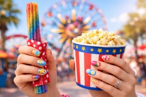 親友とはしゃぐテーマパーク遠足30選!映えるポップデザイン 2 テーマパークでの写真映えネイルのイメージ