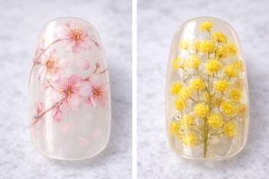 フラワーネイルと押し花の質感比較