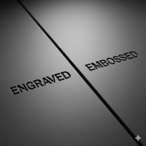 プラスチックの表面に深く刻まれた文字と浮き出た文字の比較