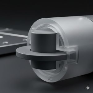 ボタンが外に飛び出さないためのストッパー構造（フランジ）の断面図