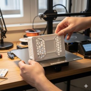 完成した造形物をベッドから丁寧に取り外すプロの手順