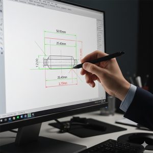 精密な設計図に寸法線が次々と書き込む