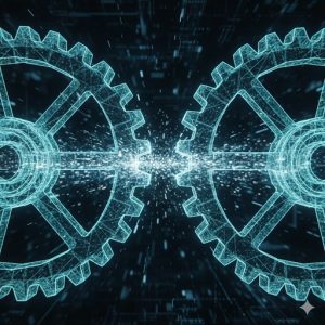 設計変更が自動的に同期されることを象徴する光る歯車