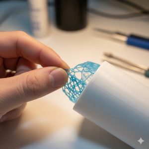 部品から指でパキッと簡単に剥がれるサポート材の接写