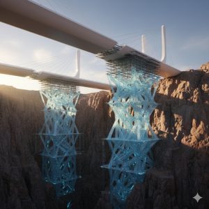 重力に抗って空中に浮く橋を支える構造のイメージ