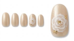 格式高いホテルウェディング参列30選!お祝いのお呼ばれネイル 7 29-07_薬指の一輪花・シャンパン (Single Rose on Champagne)