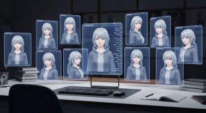 AIが生成したキャラクターの設計図が並ぶ