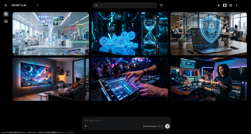 Google Labs「Flow」完全ガイド!AI音楽生成・MusicFX DJの使い方とFlowTVの衝撃 1 Flowで作成した画像