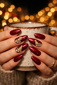 聖なる夜を独占。クリスマス・ホリデー30選!冬のドラマチックネイル 1 イルミネーションの下で輝くドラマチックなクリスマスネイル