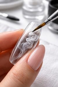 ふわり漂う。煙・スモークニュアンスネイルチップ30選|ミステリアスな奥行きを纏う指先 1 インクの滲みとクリア感を操るプロの技術
