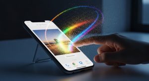 スマホ画面から魔法の光が溢れる