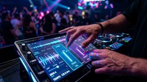 データを保護するデジタルシールドのイメージ デジタルDJコントローラーを操作する近未来