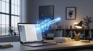 デジタルの紙の上に魔法のペンが現れる