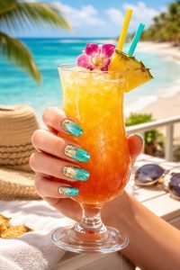 非日常を纏って旅へ。海外リゾート・バカンスネイルチップ30選|ビーチや異国に映えるエキゾチックな彩り 2 リゾートの光を浴びるネイルとバカンスアイテム