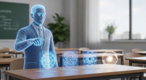 先生が子供に手本を示している