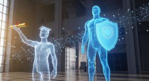 卒業証書を受け取り、守護神に守られる