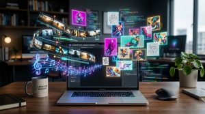 多種多様なAIツールが並ぶデジタルパレット 多種多様なAIツールが並ぶデジタルパレット