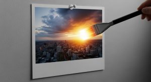 曇り空がドラマチックな夕焼けに変わる