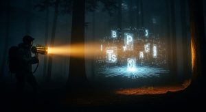 霧の中を照らすサーチライト