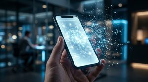 Galaxy AIを象徴する光る未来的なインターフェース