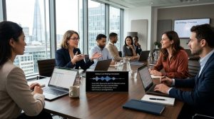 会議の録音をAIが文字起こし・要約しているビジネスシーン