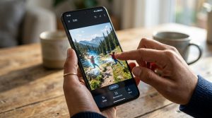 写真の中の人物を指でつまんで自由に動かす