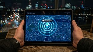地図上でスマホの場所を特定しているレーダー
