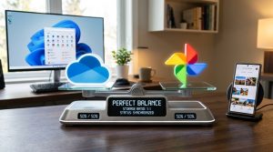 【2026年最新】Galaxyクラウド終了でどうなった?保存先をOneDrive・Googleへ移行する完全ガイド 4 天秤に乗ったOneDriveとGoogleフォトのアイコン