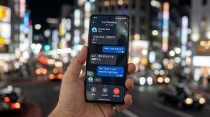 通話中のリアルタイム翻訳画面